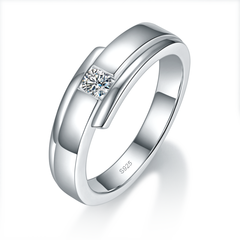 情侣对戒S925银镀白金定制选款副石莫桑钻0.39ct
