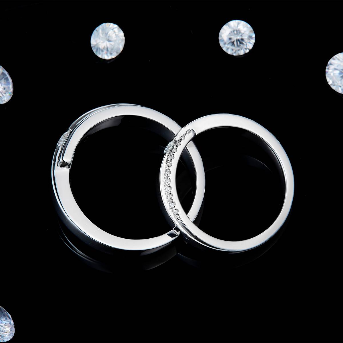 情侣对戒S925银镀白金定制选款副石莫桑钻0.39ct