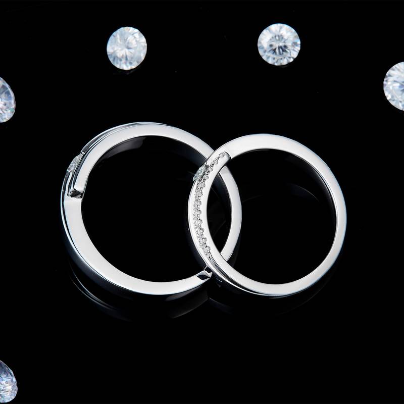 情侣对戒S925银镀白金定制选款副石莫桑钻0.39ct