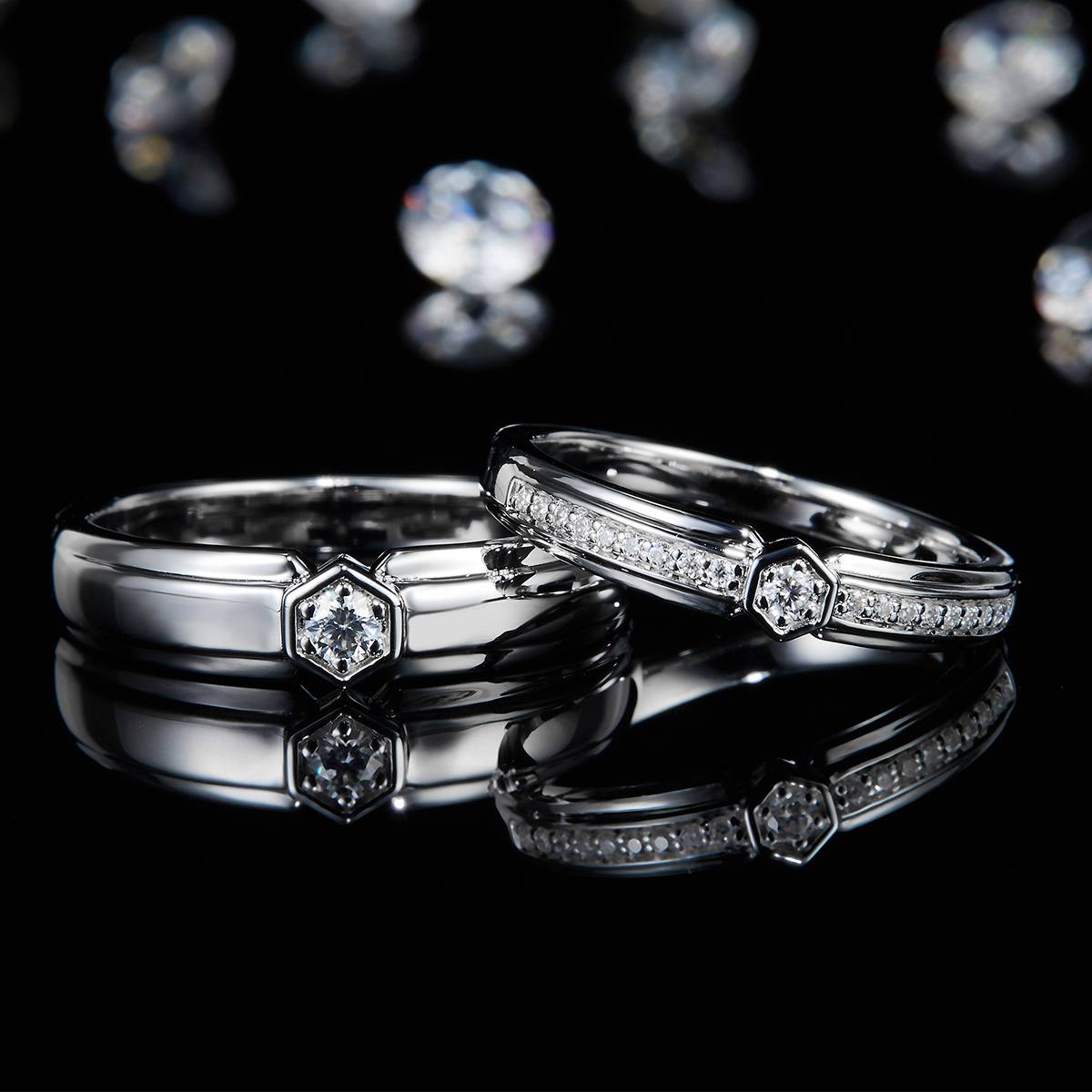 Couple Ring S925 Silver Plated Platinum Customized Selection Moissanite 0.19ct