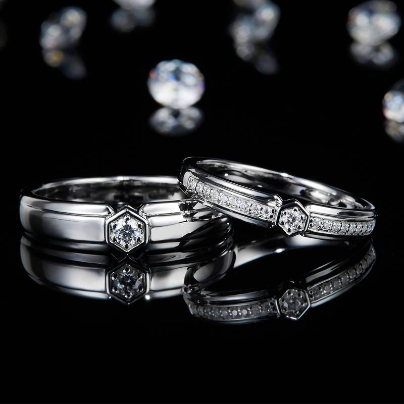 情侣Couple RingS925银镀白金定制选款Moissanite0.19ct