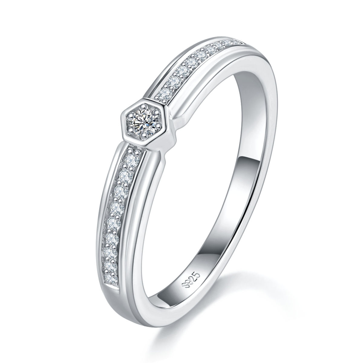 Couple Ring S925 Silver Plated Platinum Customized Selection Moissanite 0.19ct