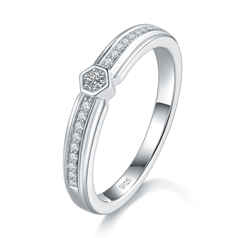 情侣Couple RingS925银镀白金定制选款Moissanite0.19ct