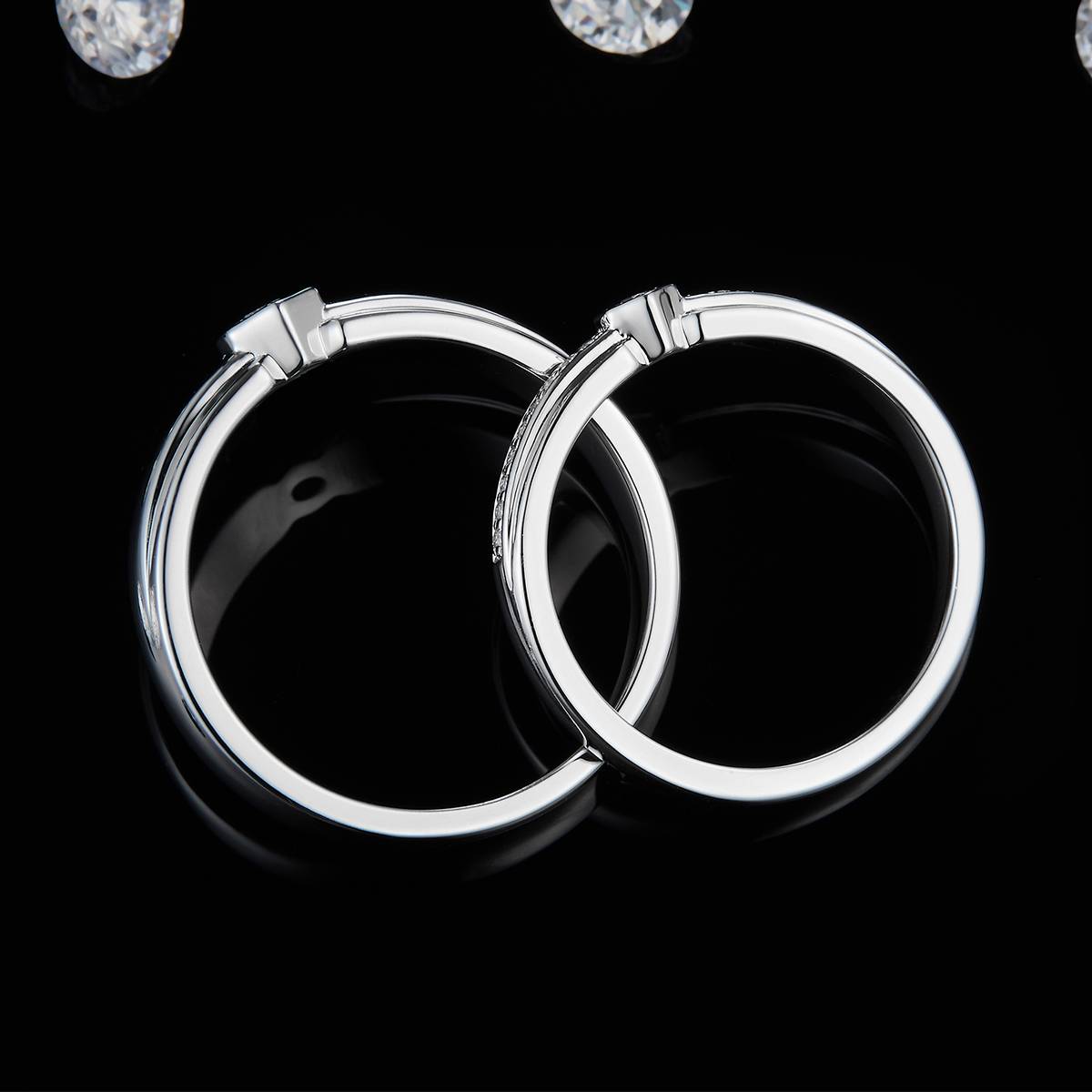 Couple Ring S925 Silver Plated Platinum Customized Selection Moissanite 0.19ct