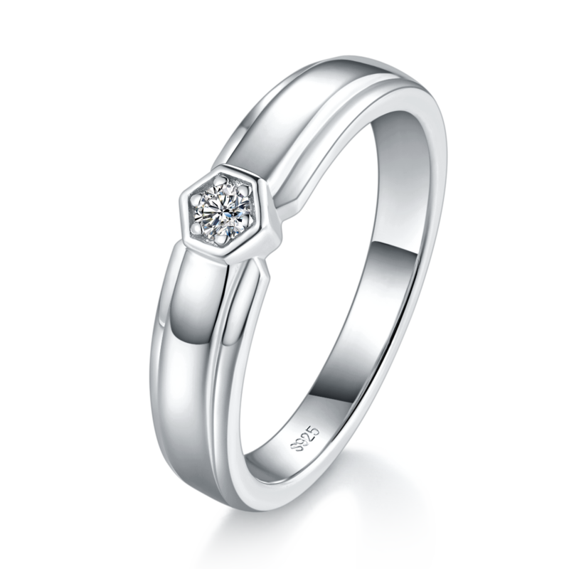 情侣Couple RingS925银镀白金定制选款Moissanite0.19ct