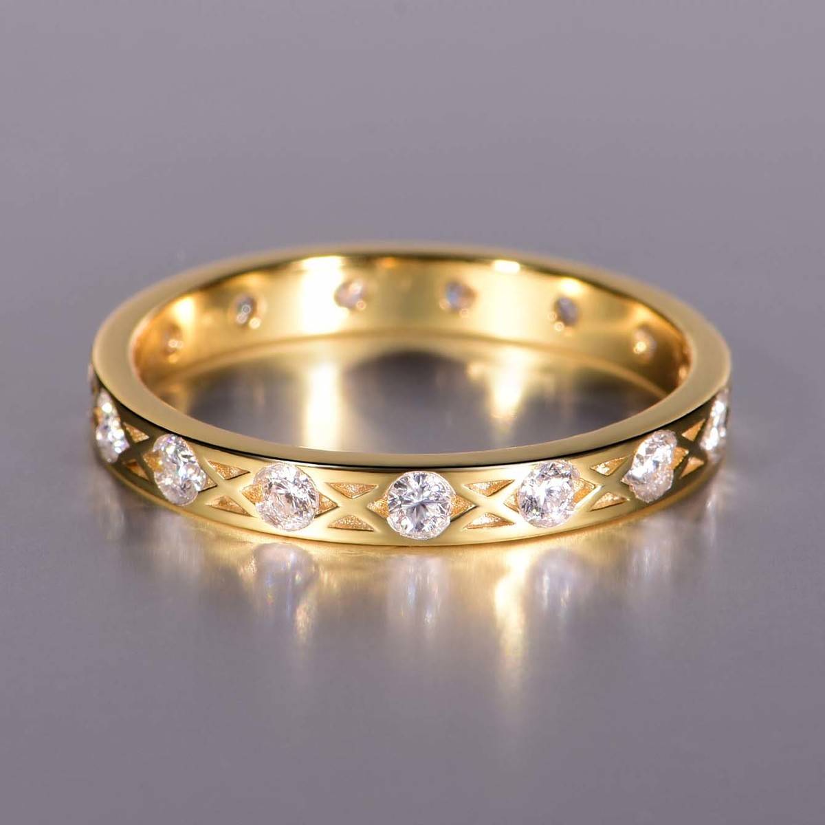 MR0041款S925银镀18K黄金莫桑钻排戒0.42CT