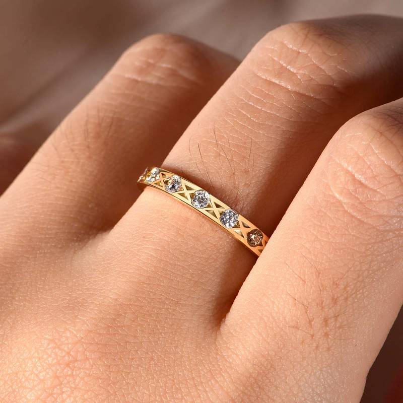 MR0041款S925银镀18K黄金莫桑钻排戒0.42CT