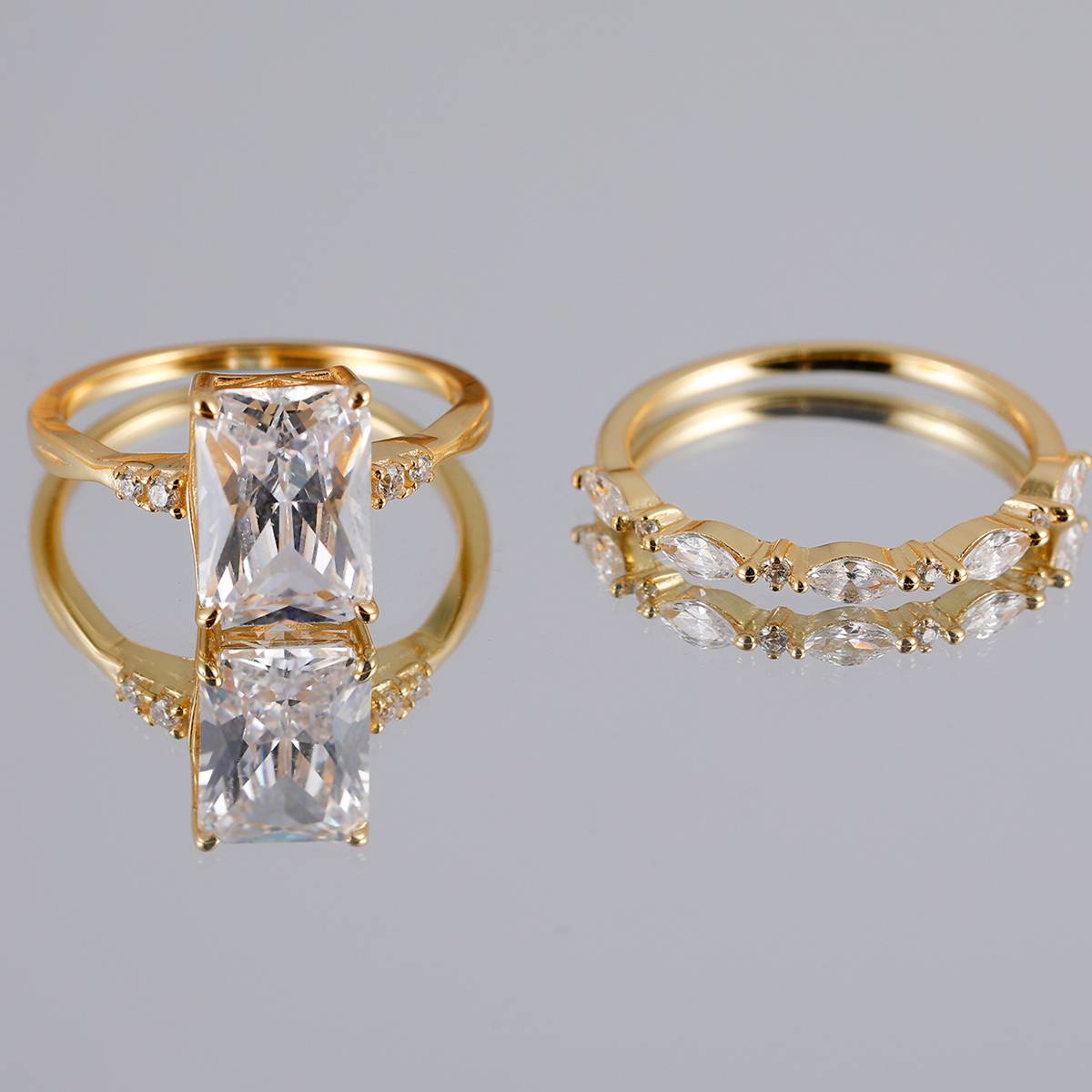 MR0085款S925银镀18K黄金祖母绿切割莫桑钻精致套戒主石10*7mm/3.5CT