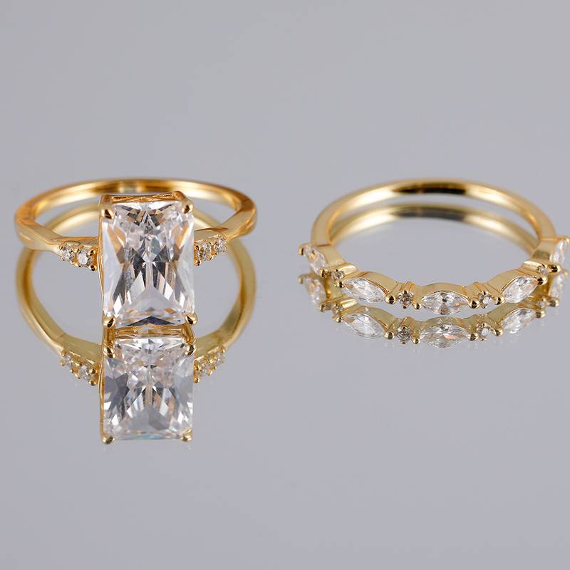 MR0085款S925银镀18K黄金祖母绿切割MoissaniteExquisite套戒主石10*7mmmm/3.5ct