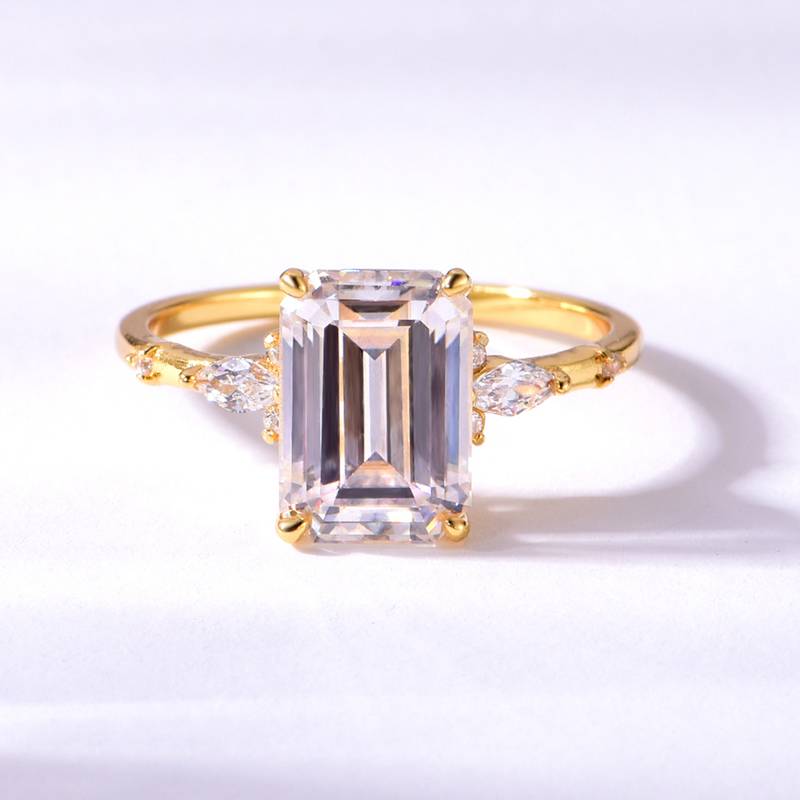 MR0089款S925银镀18K黄金祖母绿切割MoissaniteExquisiteWomen's Ring主石10*7mmmm/3.5ct