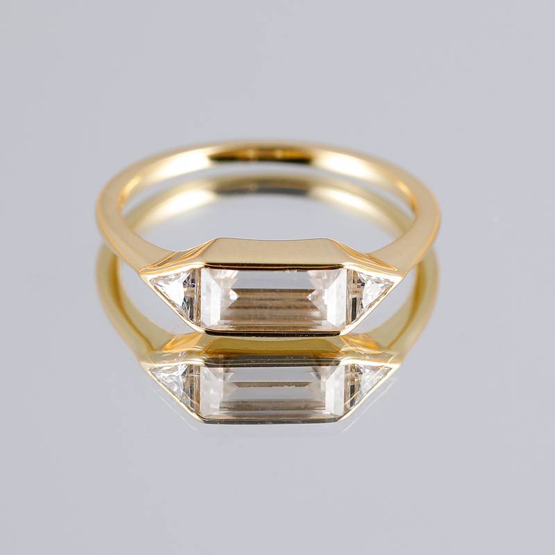 MR0090款S925银镀18K黄金包镶三石款MoissaniteWomen's Ring1.0ct