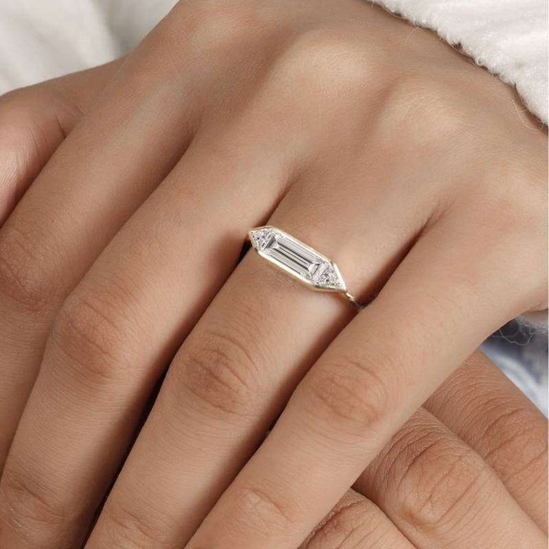 MR0090款S925银镀18K黄金包镶三石款MoissaniteWomen's Ring1.0ct