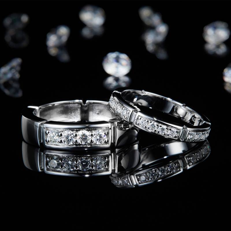 情侣Couple RingS925银镀白金定制选款Moissanite0.62ct