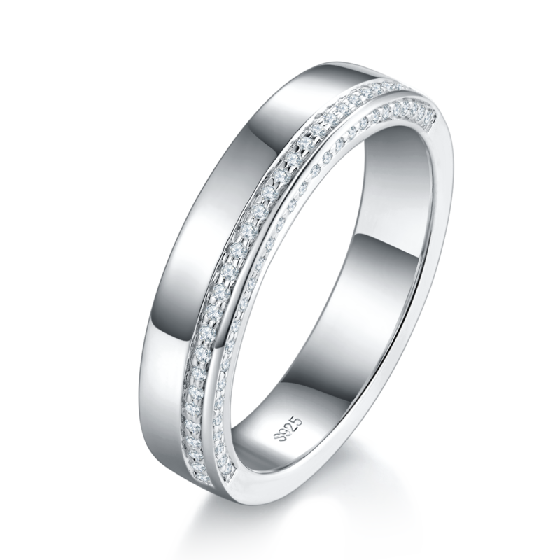 情侣Couple RingS925银镀白金定制选款Moissanite0.18ct