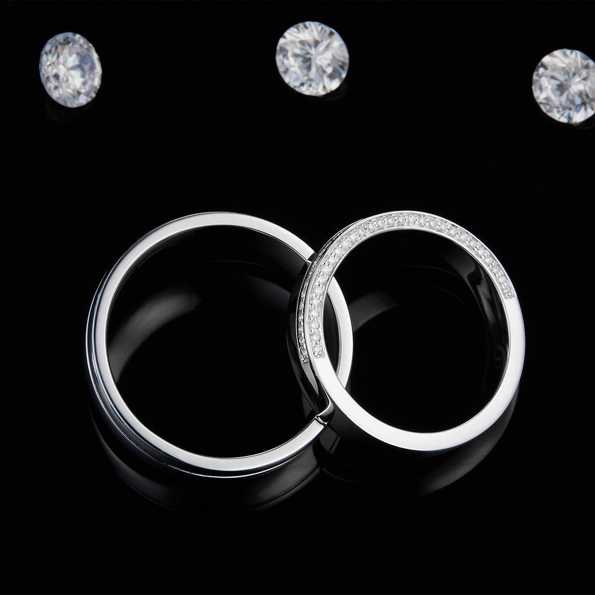 Couple Ring S925 Silver Plated Platinum Customized Selection Moissanite 0.18ct