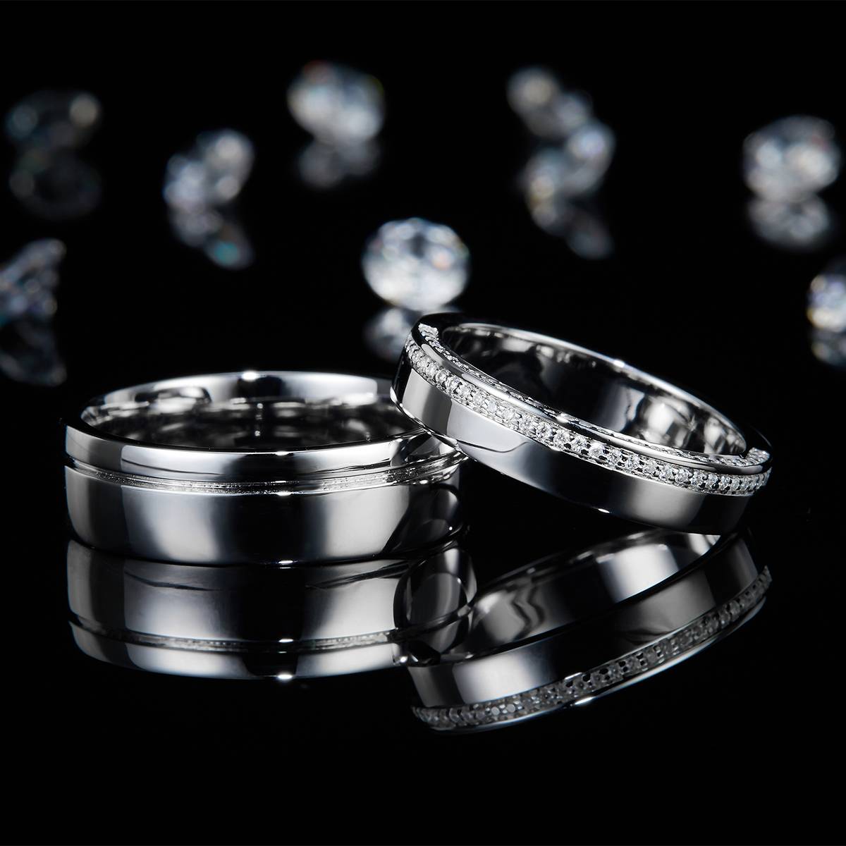 Couple Ring S925 Silver Plated Platinum Customized Selection Moissanite 0.18ct