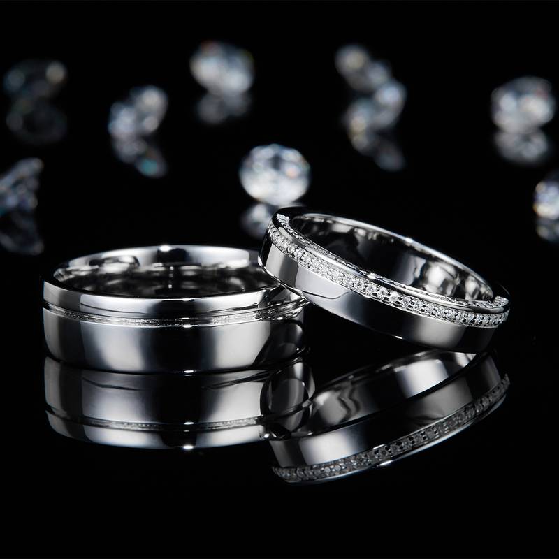 情侣Couple RingS925银镀白金定制选款Moissanite0.18ct