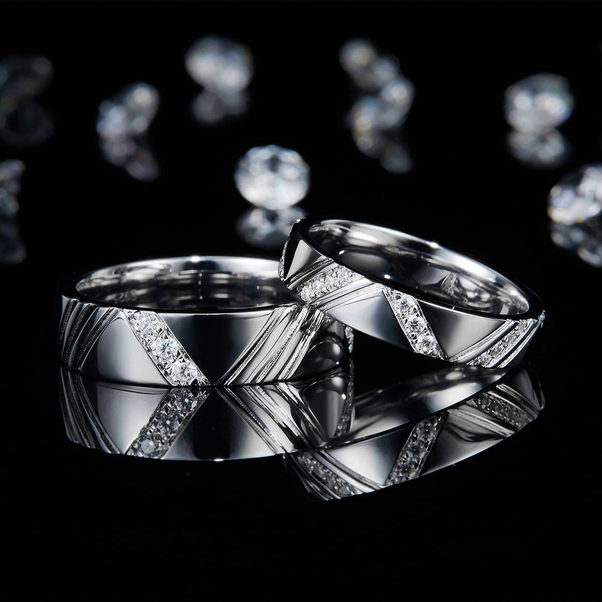 Couple Ring S925 Silver Plated Platinum Customized Selection Moissanite 0.64ct