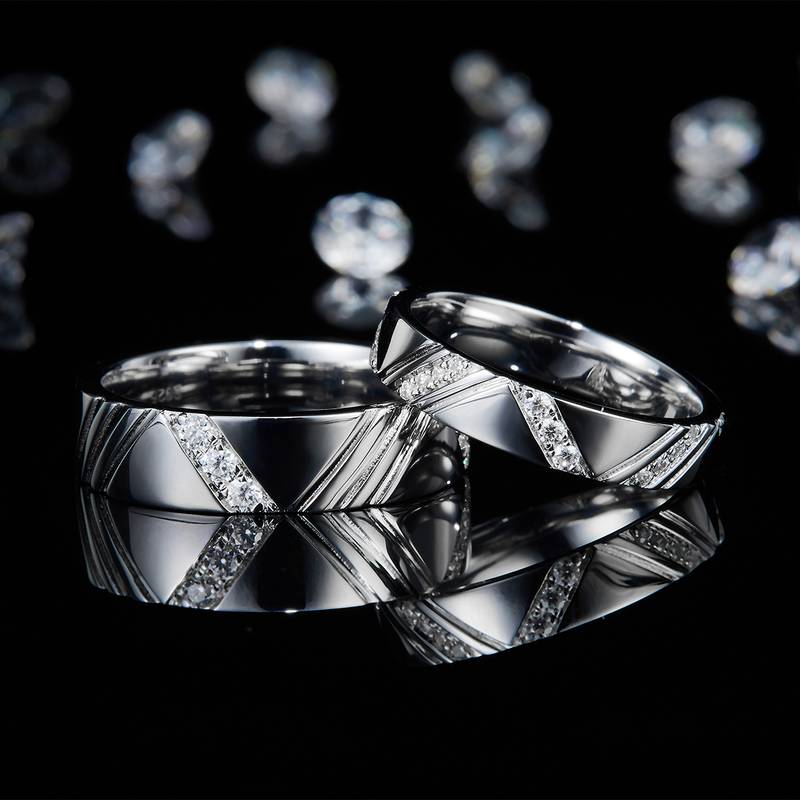 情侣Couple RingS925银镀白金定制选款Moissanite0.64ct
