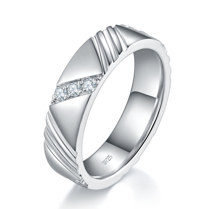 情侣Couple RingS925银镀白金定制选款Moissanite0.64ct