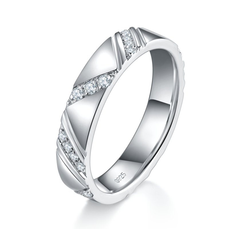 情侣Couple RingS925银镀白金定制选款Moissanite0.64ct