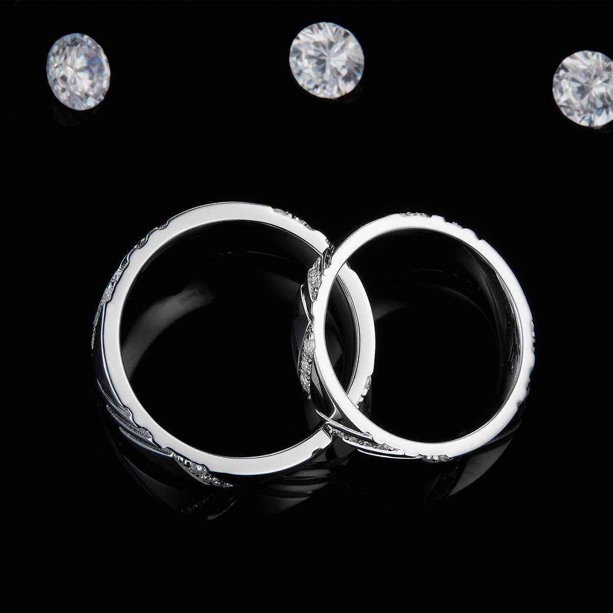 Couple Ring S925 Silver Plated Platinum Customized Selection Moissanite 0.64ct