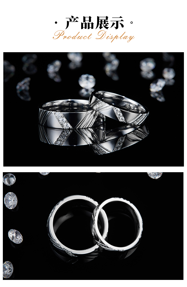 情侣对戒S925银镀白金定制选款莫桑钻0.64ct - 3