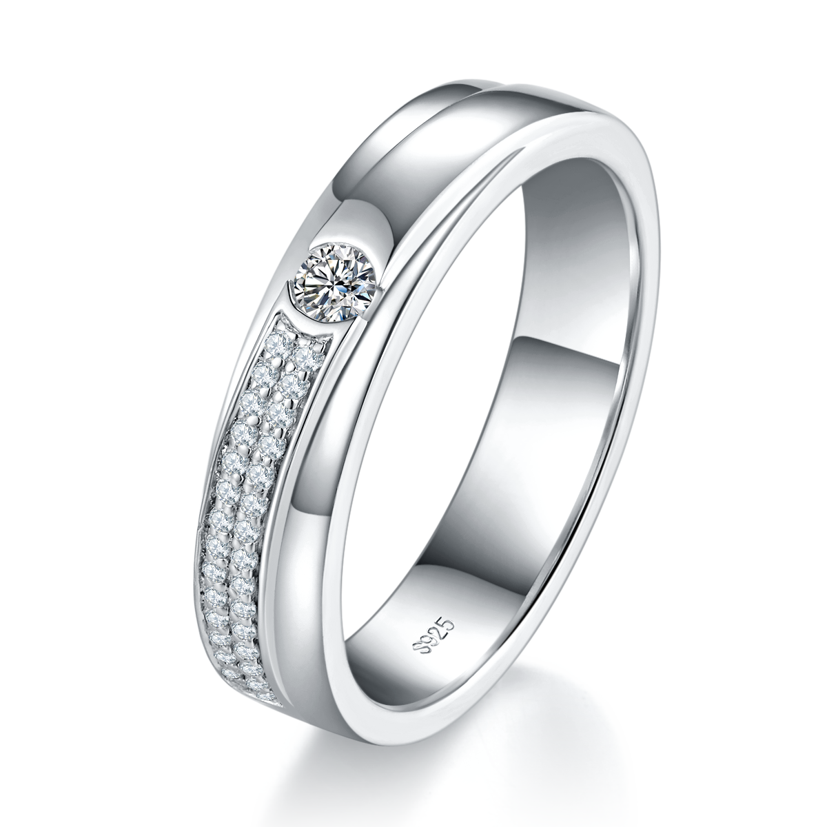 Couple Ring S925 Silver Plated Platinum Customized Selection Side Stone Moissanite 0.45ct