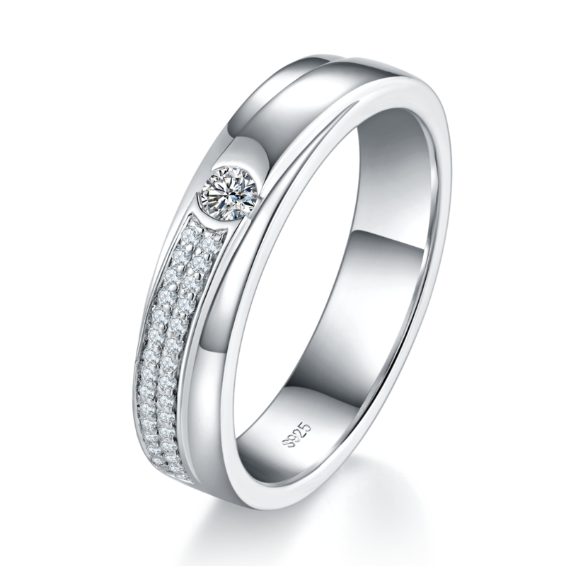 情侣Couple RingS925银镀白金定制选款副石Moissanite0.45ct