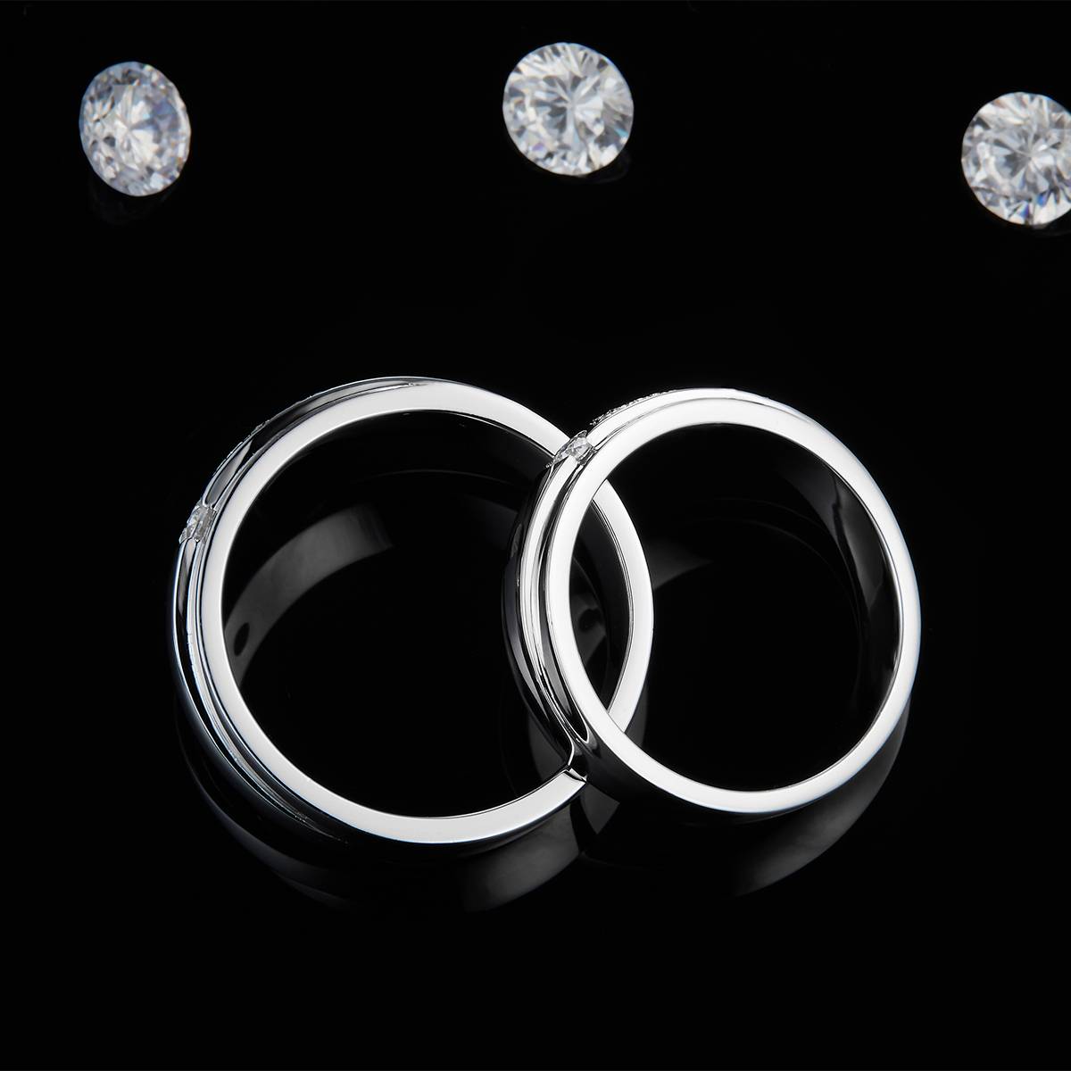Couple Ring S925 Silver Plated Platinum Customized Selection Side Stone Moissanite 0.45ct