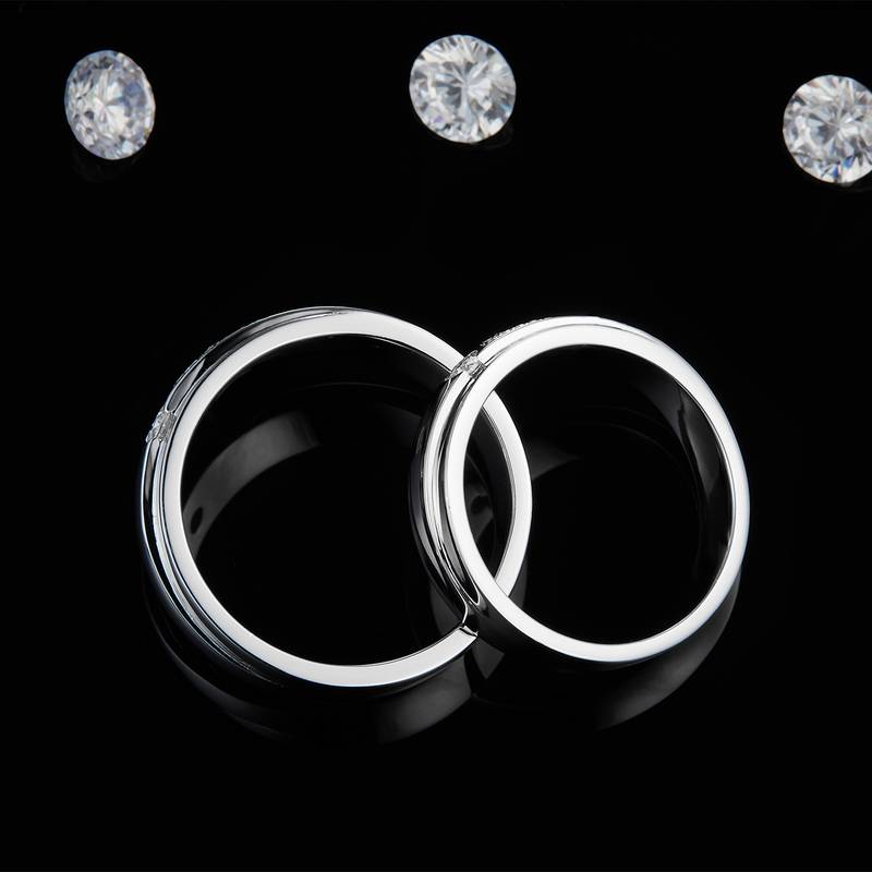 情侣Couple RingS925银镀白金定制选款副石Moissanite0.45ct