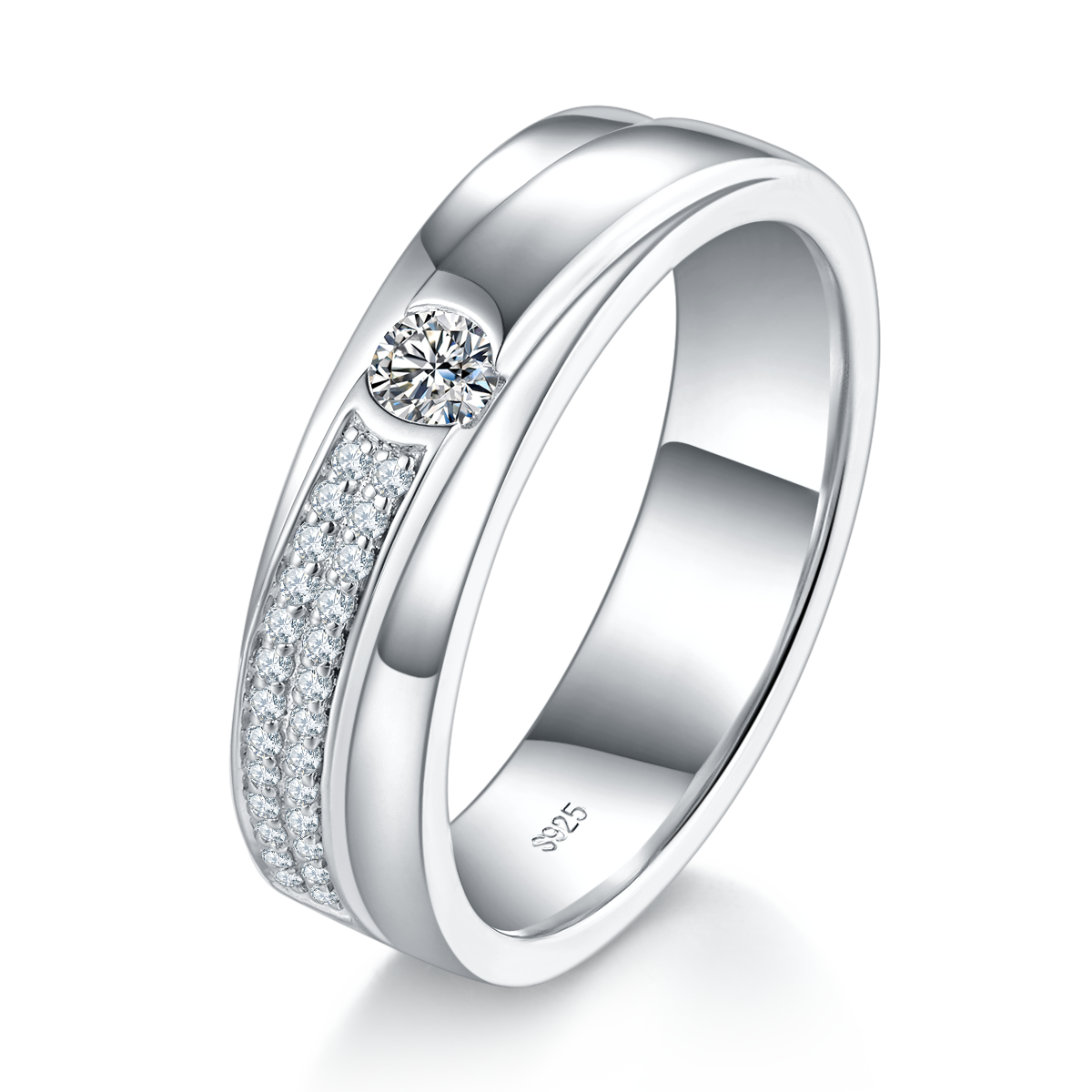 Couple Ring S925 Silver Plated Platinum Customized Selection Side Stone Moissanite 0.45ct