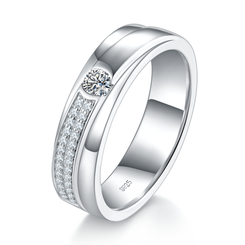 情侣Couple RingS925银镀白金定制选款副石Moissanite0.45ct