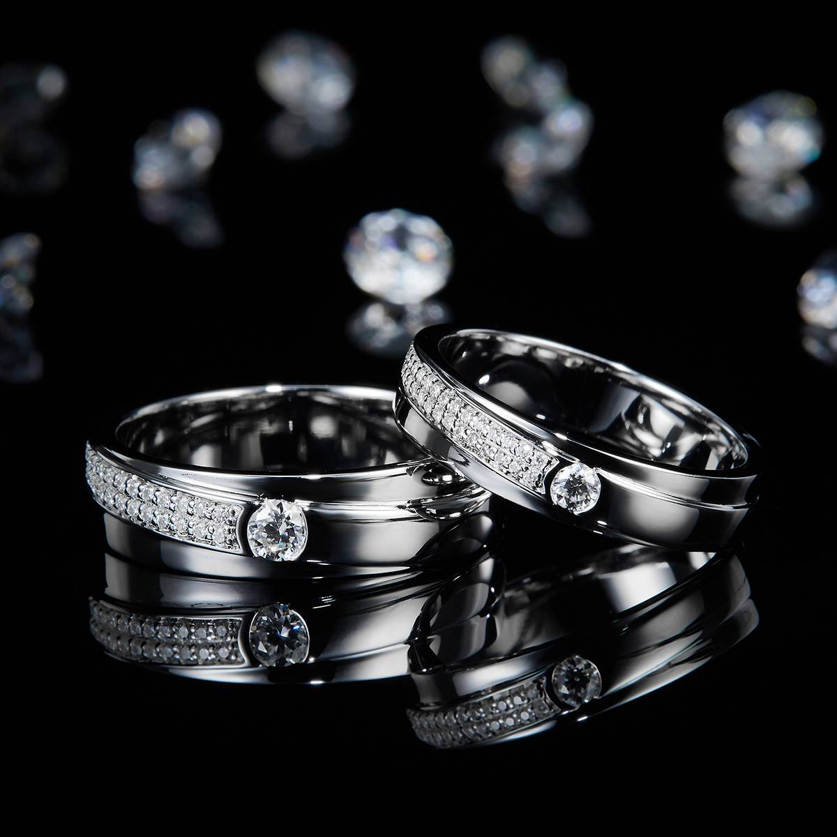 Couple Ring S925 Silver Plated Platinum Customized Selection Side Stone Moissanite 0.45ct