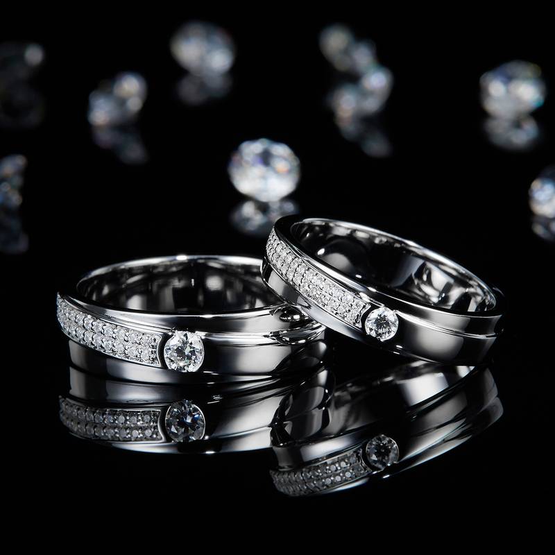 情侣Couple RingS925银镀白金定制选款副石Moissanite0.45ct