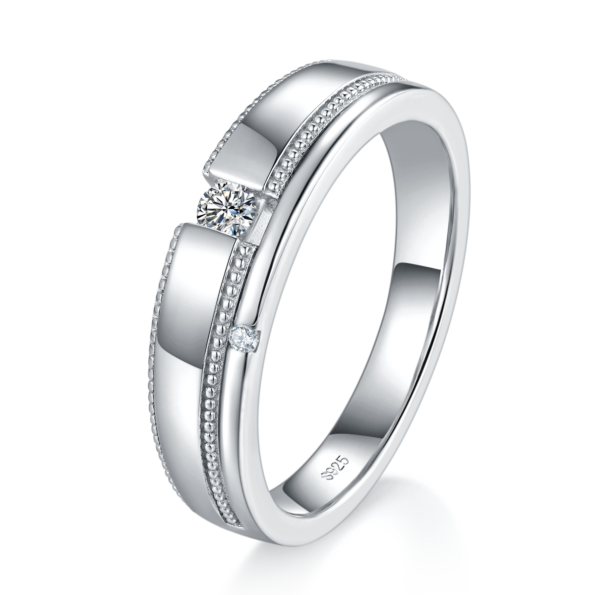 情侣对戒S925银镀白金定制选款莫桑钻0.1ct