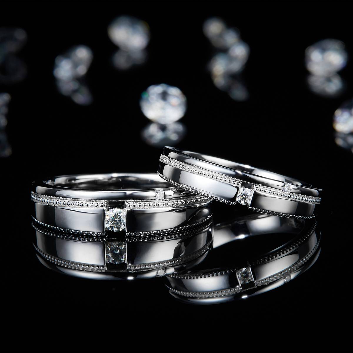 情侣对戒S925银镀白金定制选款莫桑钻0.1ct
