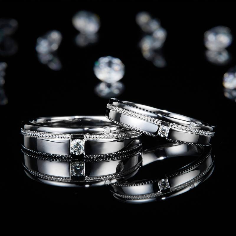 情侣Couple RingS925银镀白金定制选款Moissanite0.1ct