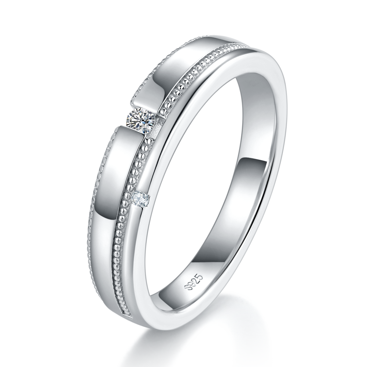 情侣对戒S925银镀白金定制选款莫桑钻0.1ct