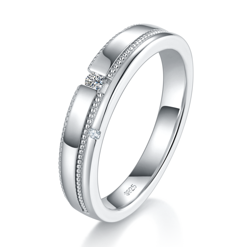 情侣Couple RingS925银镀白金定制选款Moissanite0.1ct