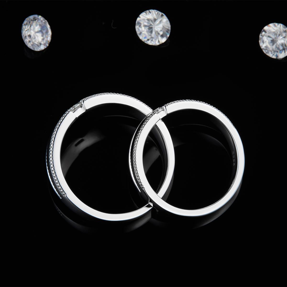 情侣对戒S925银镀白金定制选款莫桑钻0.1ct