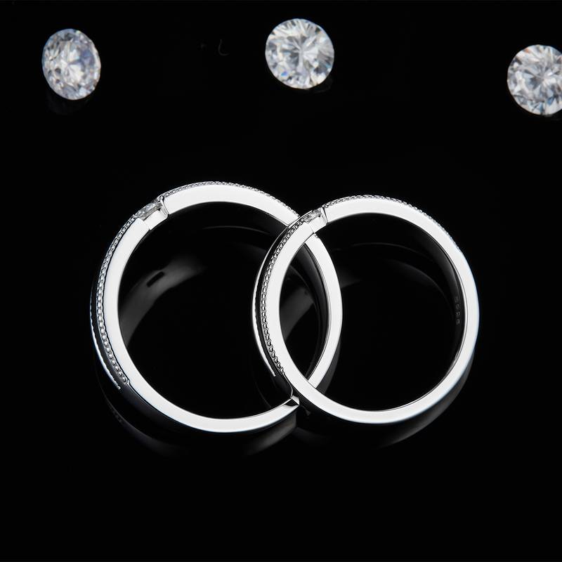 情侣Couple RingS925银镀白金定制选款Moissanite0.1ct