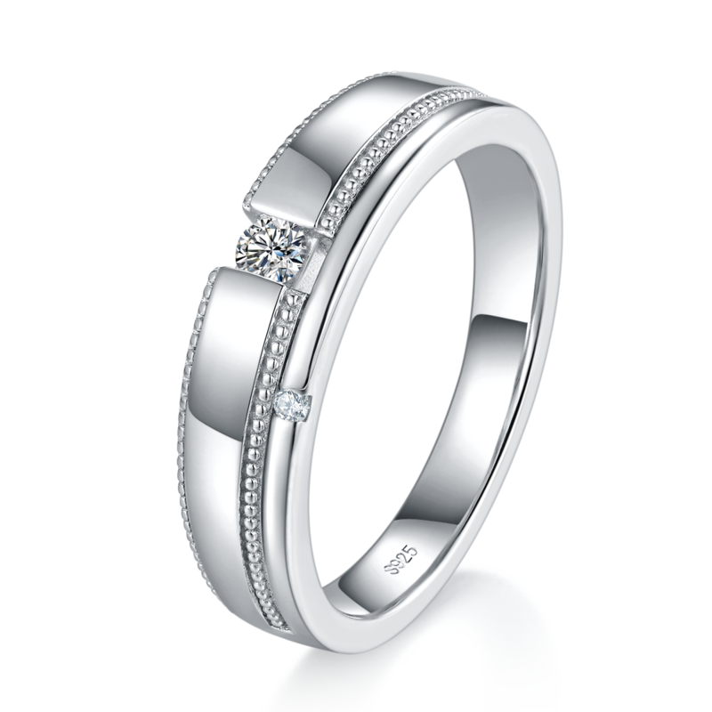 情侣Couple RingS925银镀白金定制选款Moissanite0.1ct