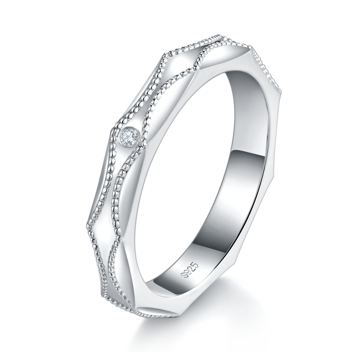 情侣对戒S925银镀白金定制选款副石莫桑钻0.01ct