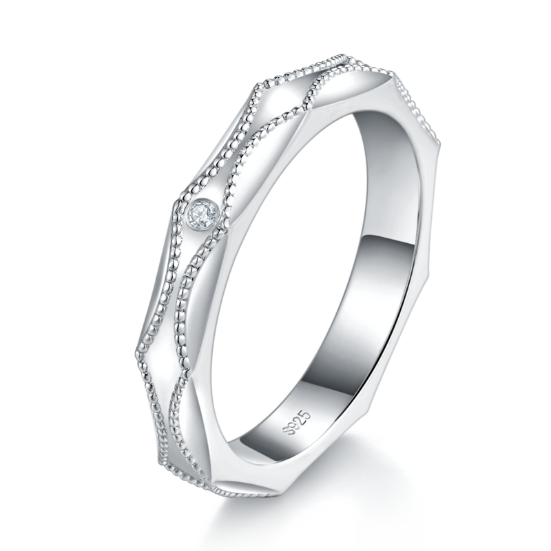 情侣Couple RingS925银镀白金定制选款副石Moissanite0.01ct