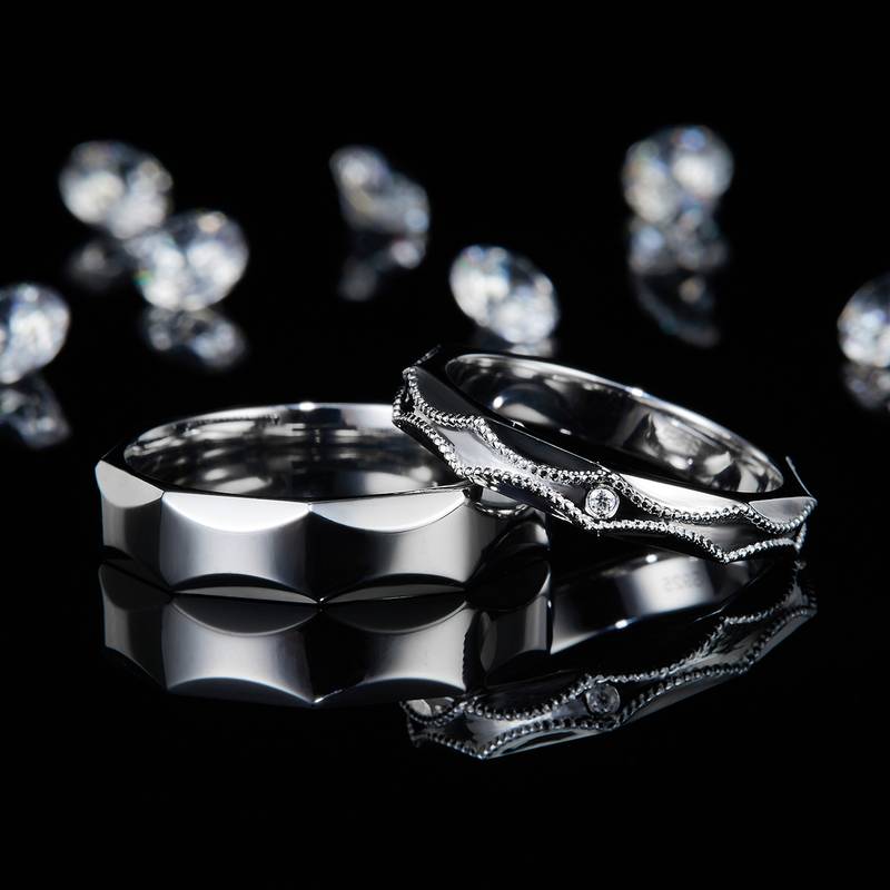 情侣Couple RingS925银镀白金定制选款副石Moissanite0.01ct