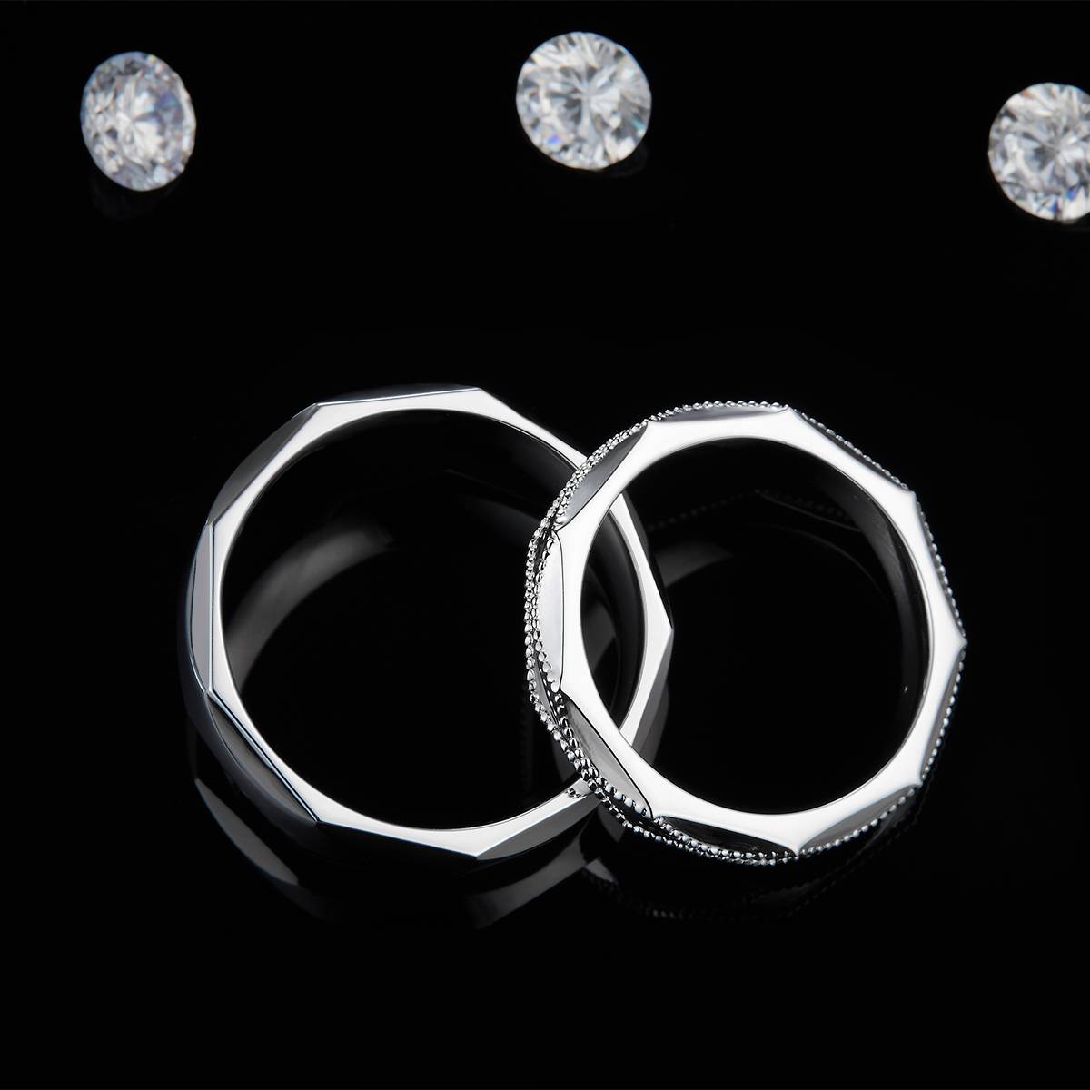 情侣对戒S925银镀白金定制选款副石莫桑钻0.01ct