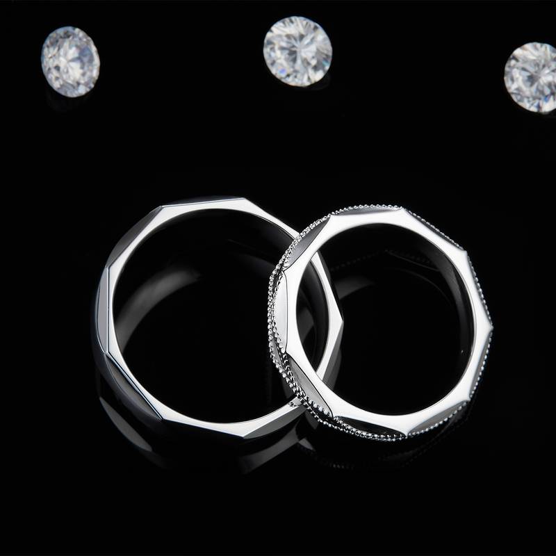 情侣Couple RingS925银镀白金定制选款副石Moissanite0.01ct