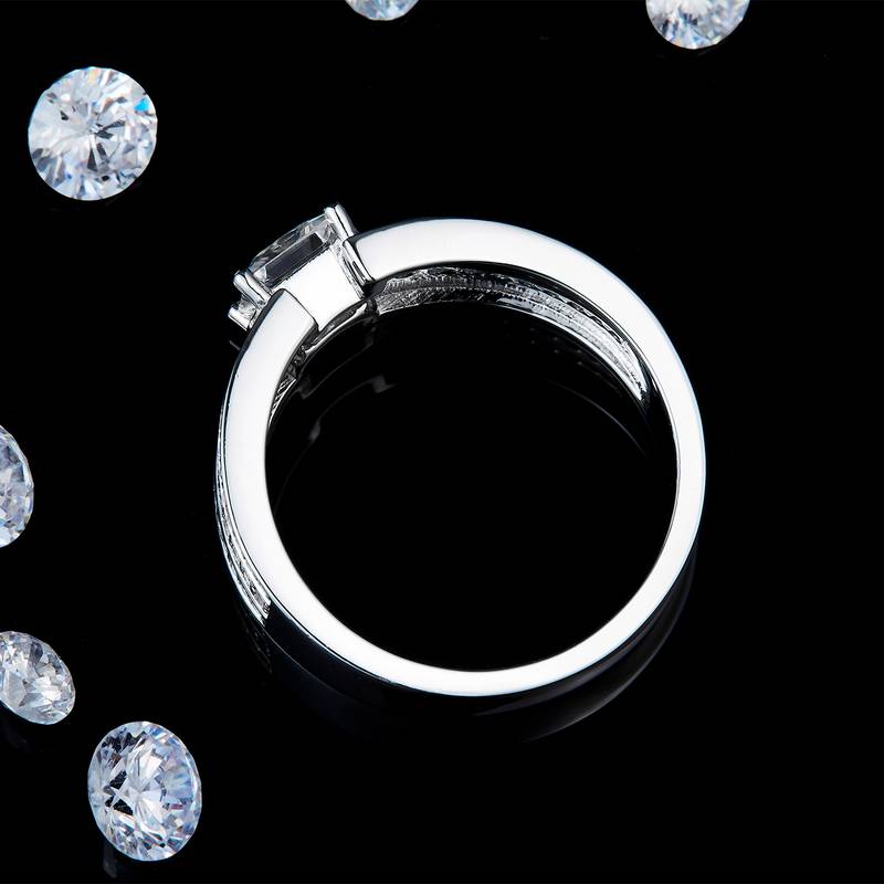 公主方钻Men's RingS925银镀白金定制选款主石Moissanite0.8ct/副石高碳钻