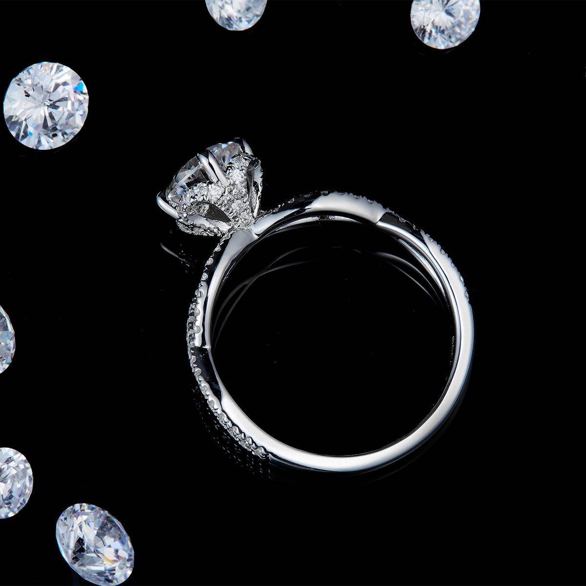 扭臂交叉高端女戒S925银镀白金定制选款主石莫桑钻1.0ct/副石高碳钻